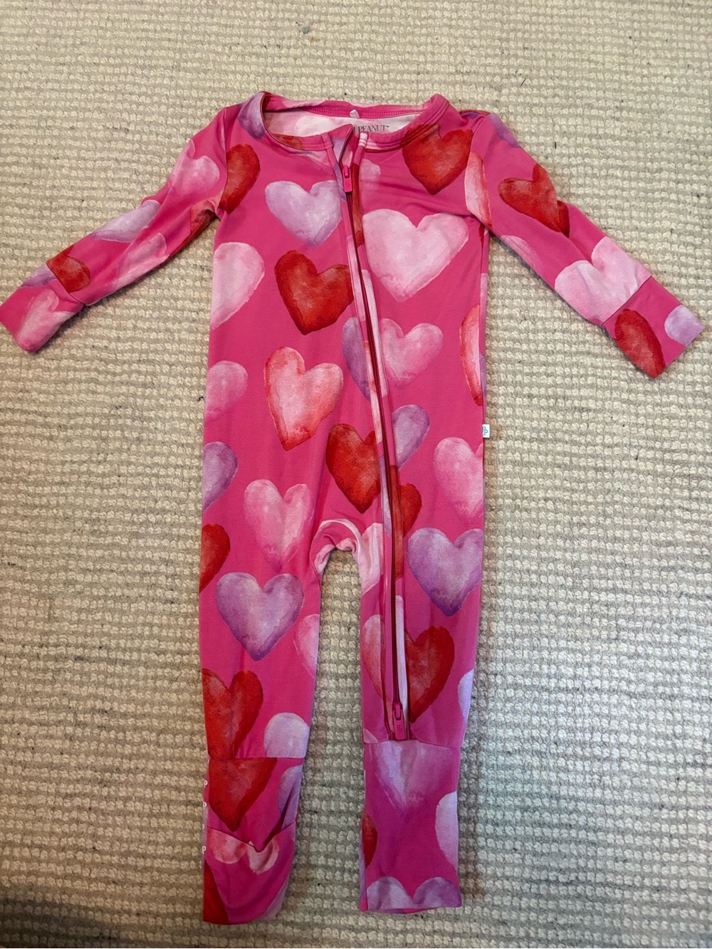 Pink Heart-Print Zip One-Piece Pajamas